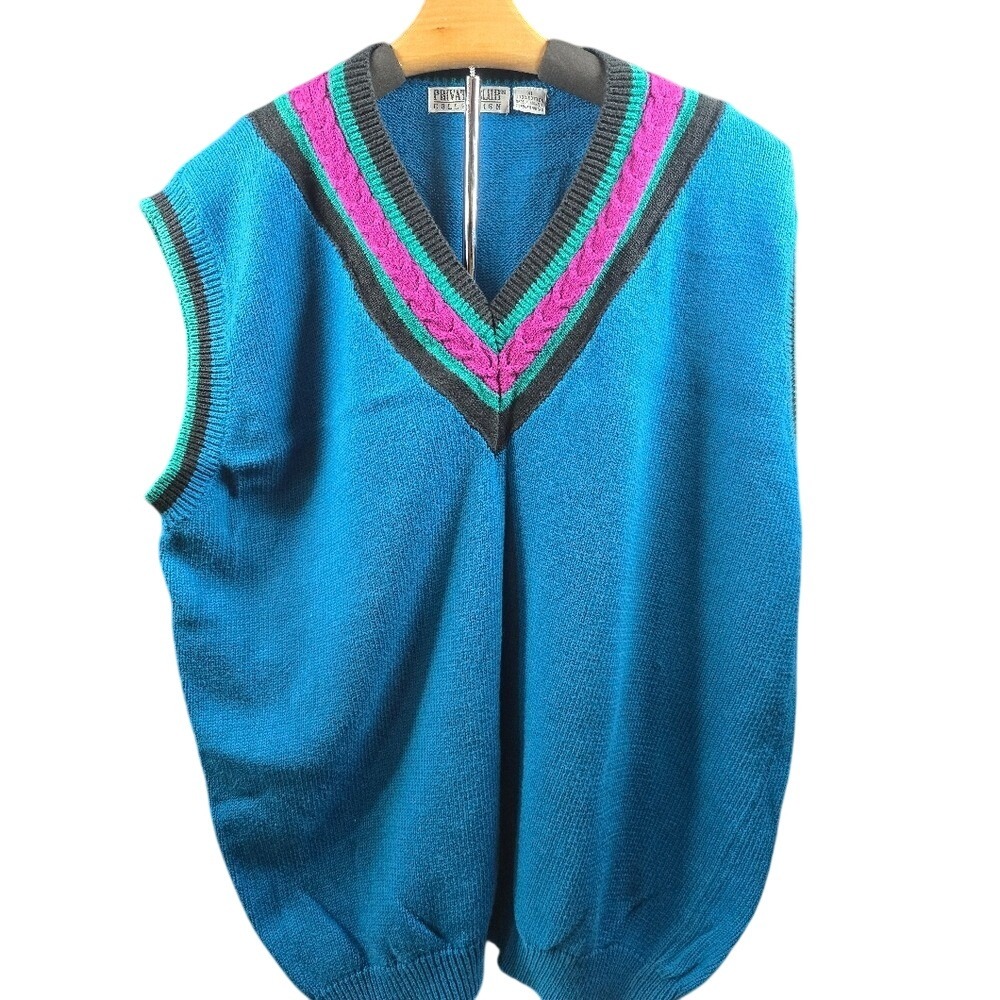 Private Club Collection Vintage Teal Cotton Knit V-Neck Sweater Vest‎ XL